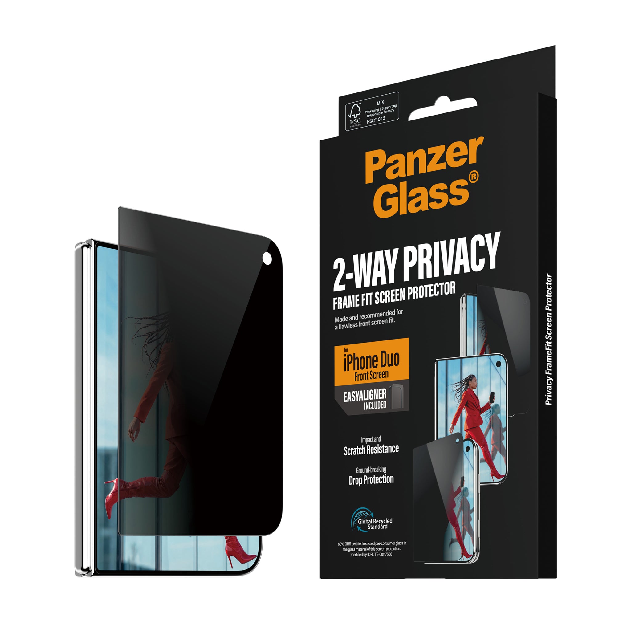 PanzerGlass® 2-Way Privacy Front Screen Protector iPhone Duo | FRAME FIT w. EasyAligner